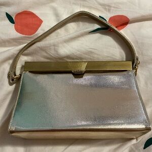 Vintage meyers 1960s gold hard shell handbag purse evening bag